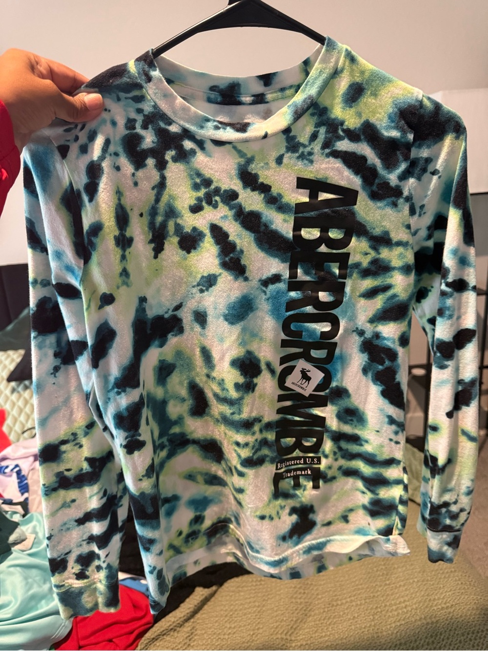 abercrombie kids Tie-Dye Logo Long Sleeve Tee - Blue, Green, Black